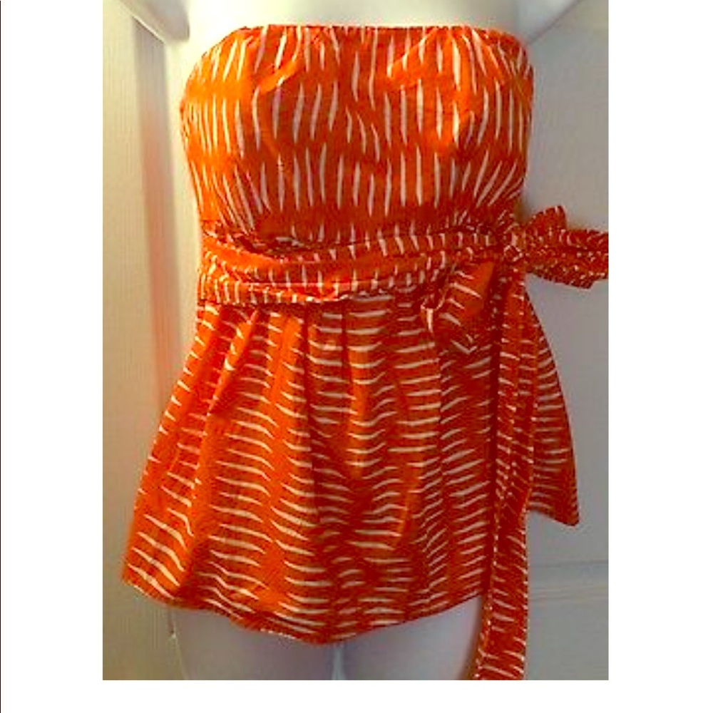 Anthropologie Orange / White Strapless Top